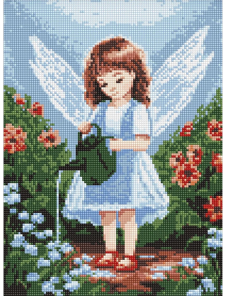 Mozaic cu diamante Ideyka An Angel In The Garden With Hologram Rhinestones 30x40cm (AMC20191)