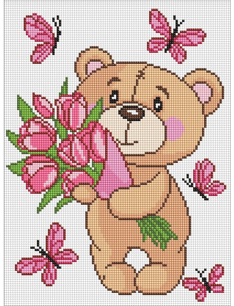 Mozaic cu diamante Ideyka Teddy Bear With Flowers 30x40cm (AMO8035)