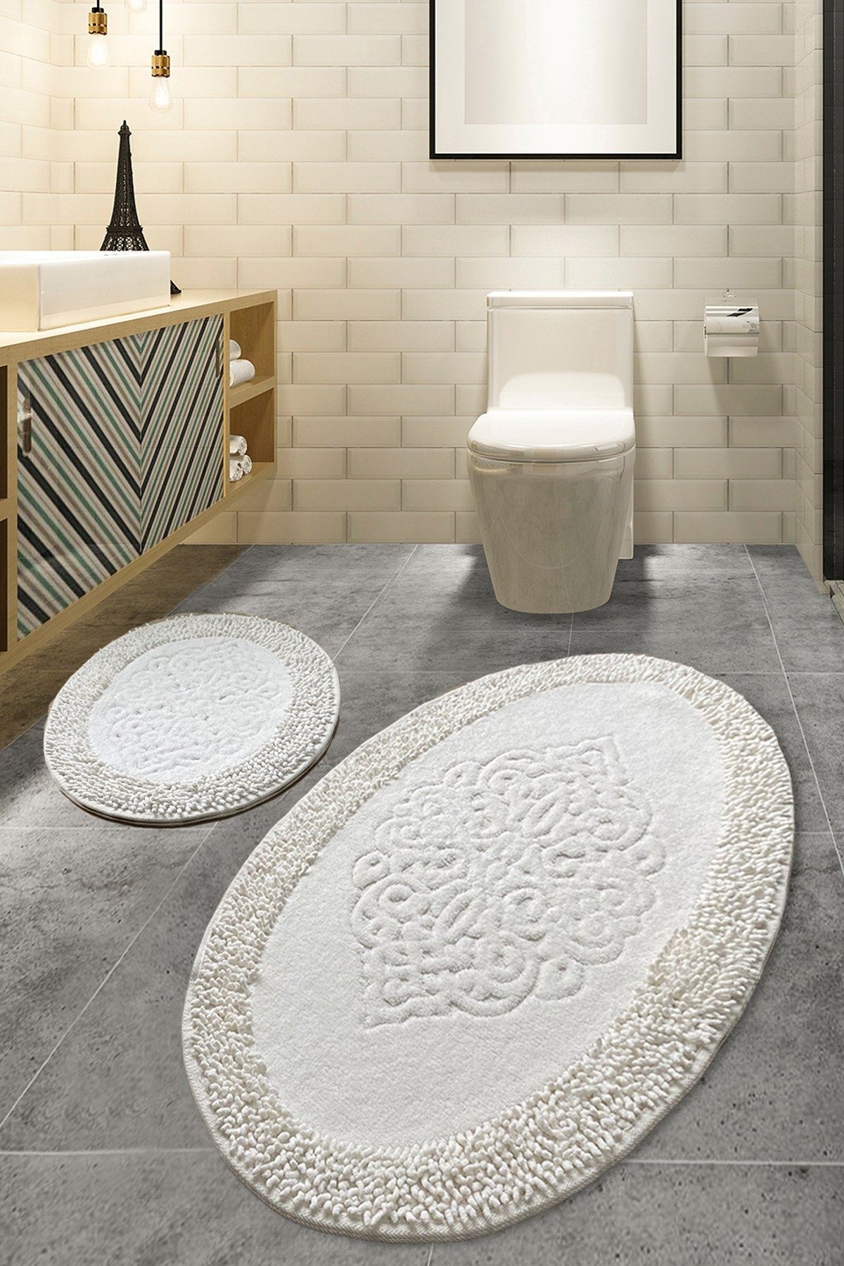 Set de covorașe de baie L'Essentiel Piante Oval Ecru