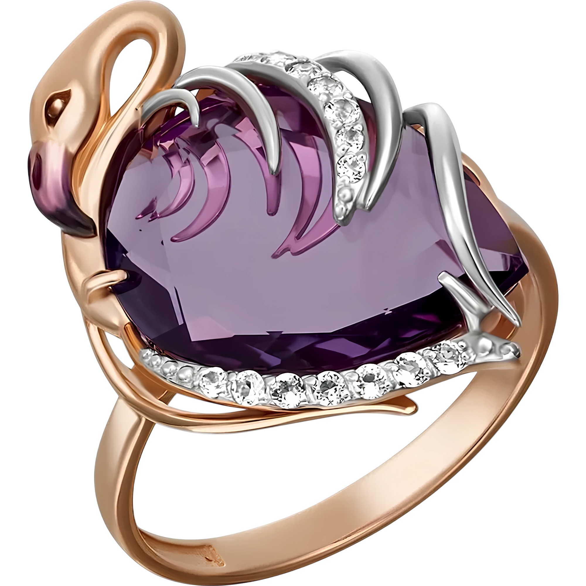 Inel din aur Red cu ametist si topaz incolor Platina 01-5287-00-225-1110-46 3,77g s.17