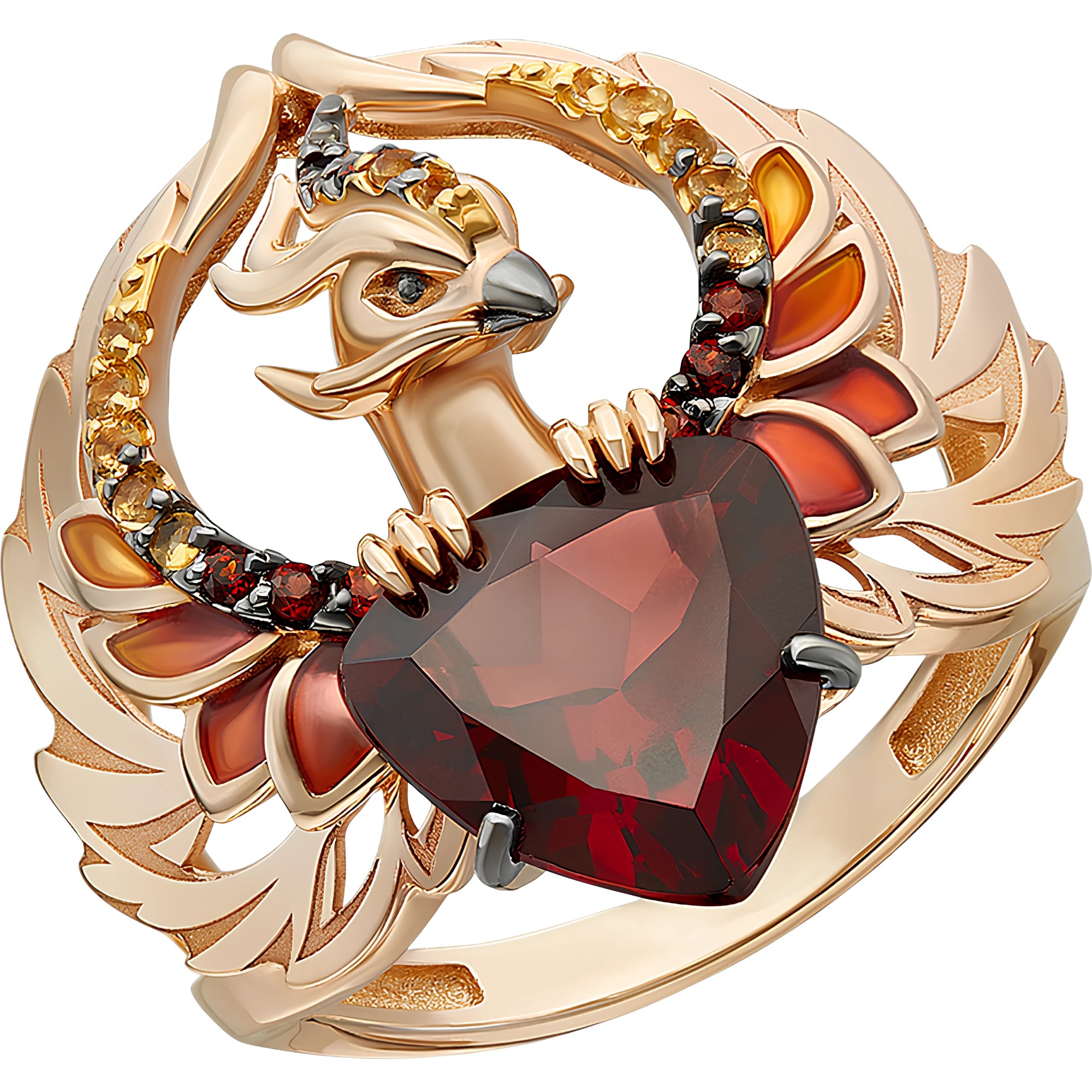 Inel din aur Red cu granat,citrin si email Platina 01-5775-00-722-1110 6,11g s.17