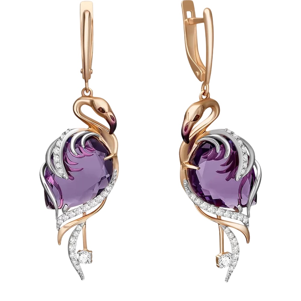 Cercei din aur Red cu ametist si topaz incolor Platina 02-4367-00-225-1110-46 7,28g