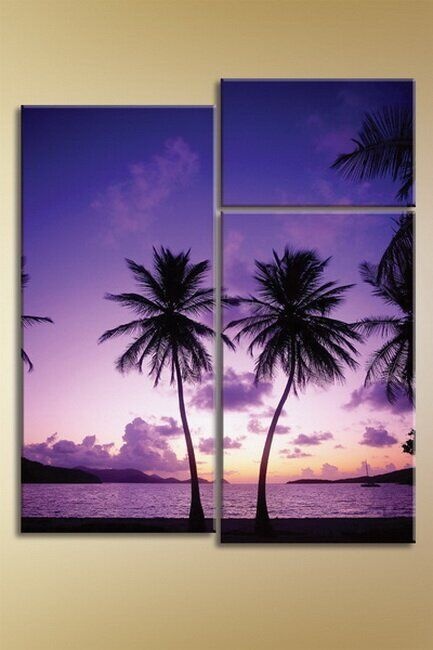 Gallerix Triptych two palms at sunset