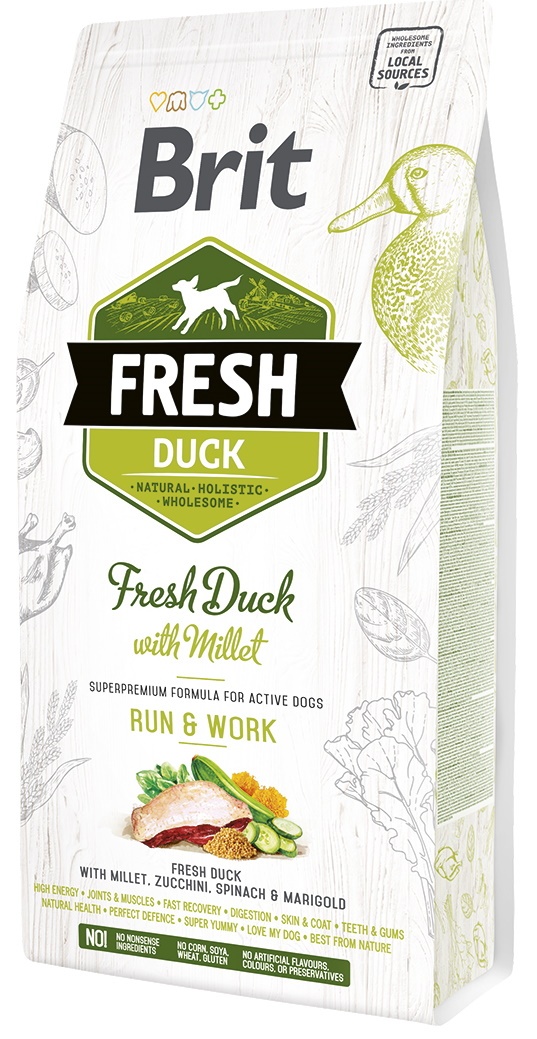Hrană uscată pentru câini Brit Fresh Adult Run & Work Duck & Millet 12kg